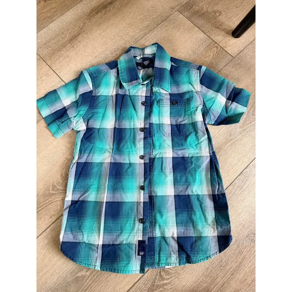 Gap Kids Blue Plaid Button Down Shirt - Boys Size S (6/7)
